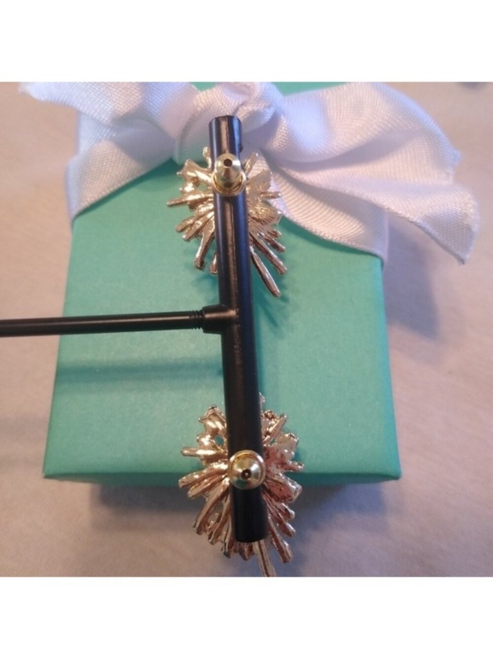 Goldtone Sparkling Fireworks Ray Rhinestone Earrings - Picture 4 of 4
